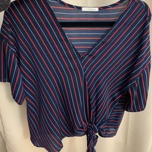 Navy and red stripe blouse with tie. Size medium. Great condition